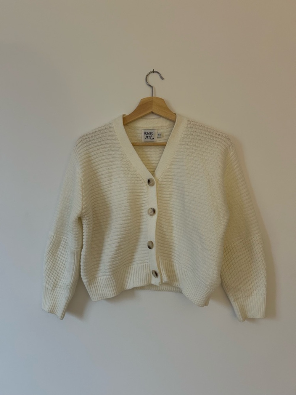 Princess Polly Cream Ribbed V-Neck Button Cardigan